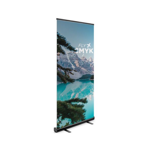 Zwarte roll up banner bestellen - luxe zwarte cassette incl. Handige draagtas drukken