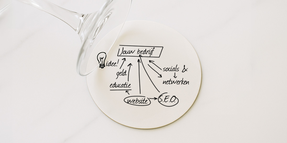 Business idee op bierviltje geschreven.